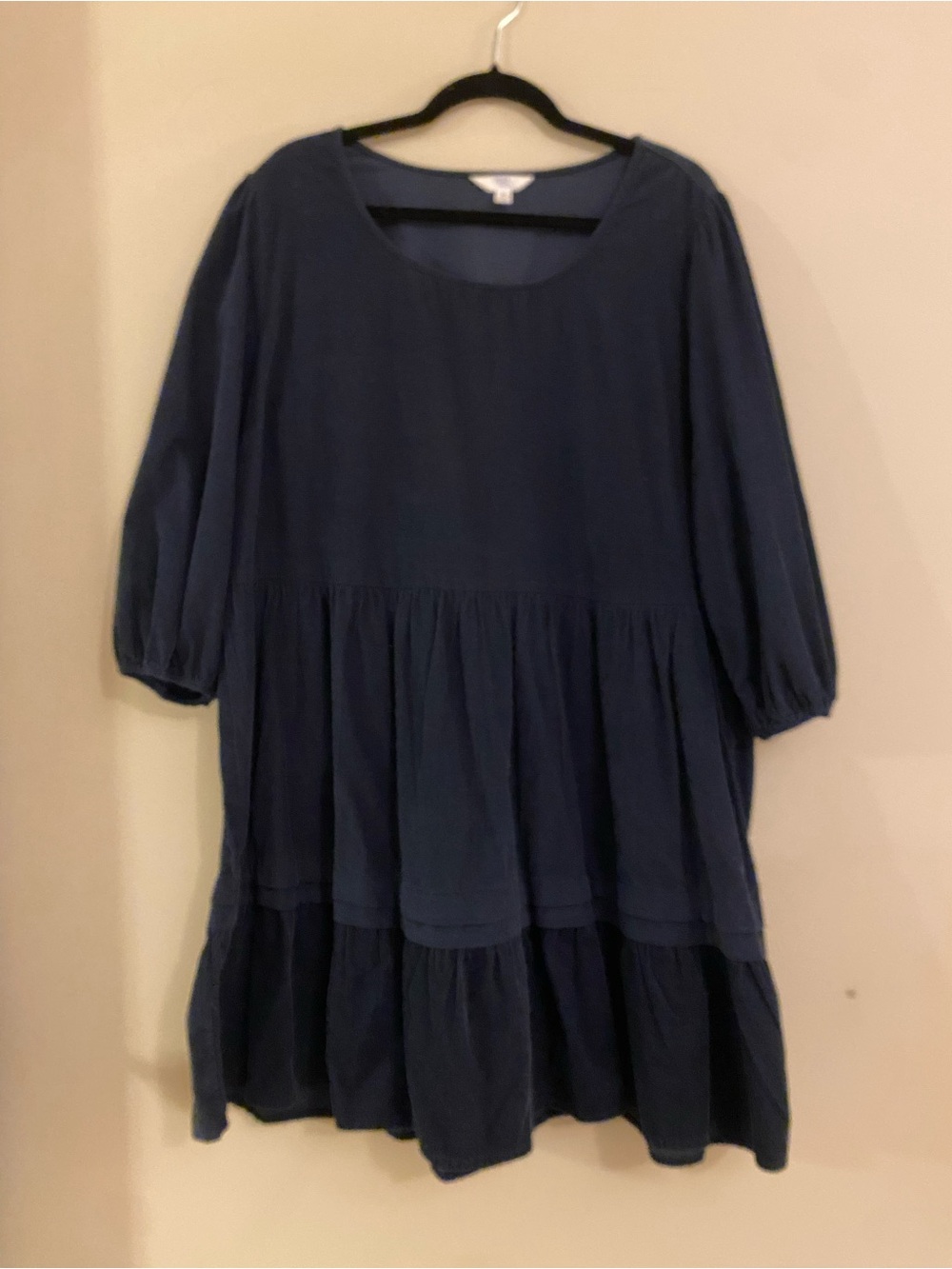 Time and Tru Velvet Navy Blue Long Sleeve Tiered Dress size XL